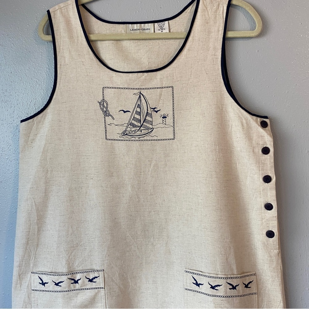Lemon Grass Linen Blend Nautical Maxi Dress Size M - Picture 4 of 10